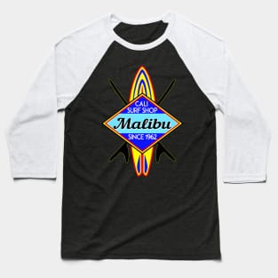 SURFING MALIBU CALIFORNIA SURF SHOP VINTAGE RETRO SURFBOARD Baseball T-Shirt
